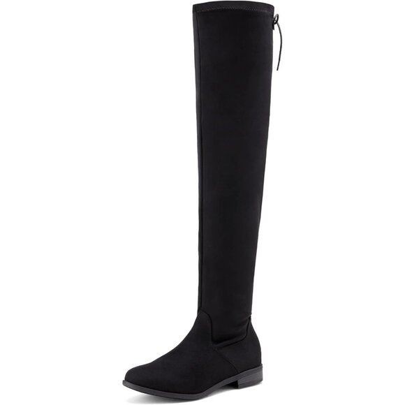 Women's Black Textile Suede Over The Knee Thigh High Winter Riding Boots - Picture 1 of 7